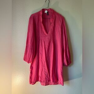 LRL Hot Pink Cotton Tunic Style Swimsuit Beach Cover Up ~ Large ~ EUC